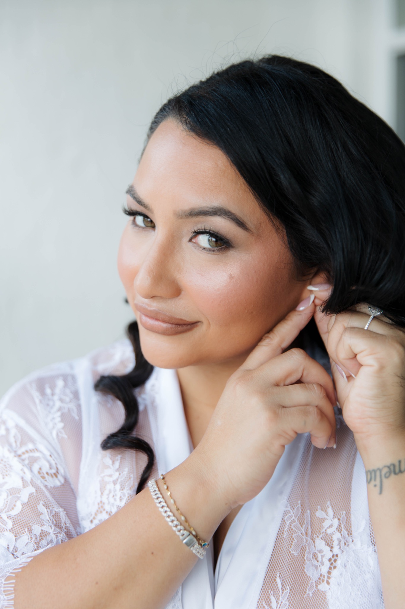 Close-up of refined bridal makeup
